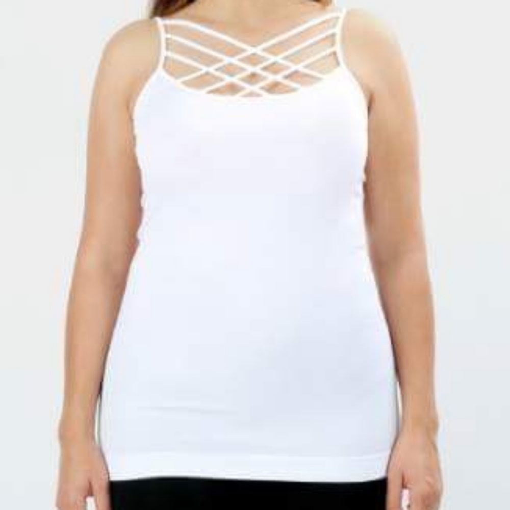 White criss cross Tanks